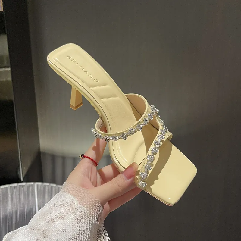 Beijiani Rubber Sole Rhinestone Slip Resistant Abrasion Resistant Slide Slippers Women's-1