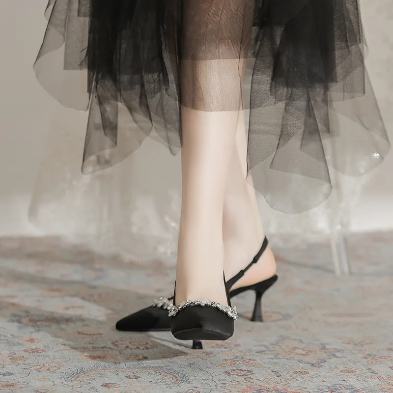 Beijiani Slim Heel High Heels 7CM Women's Black-3