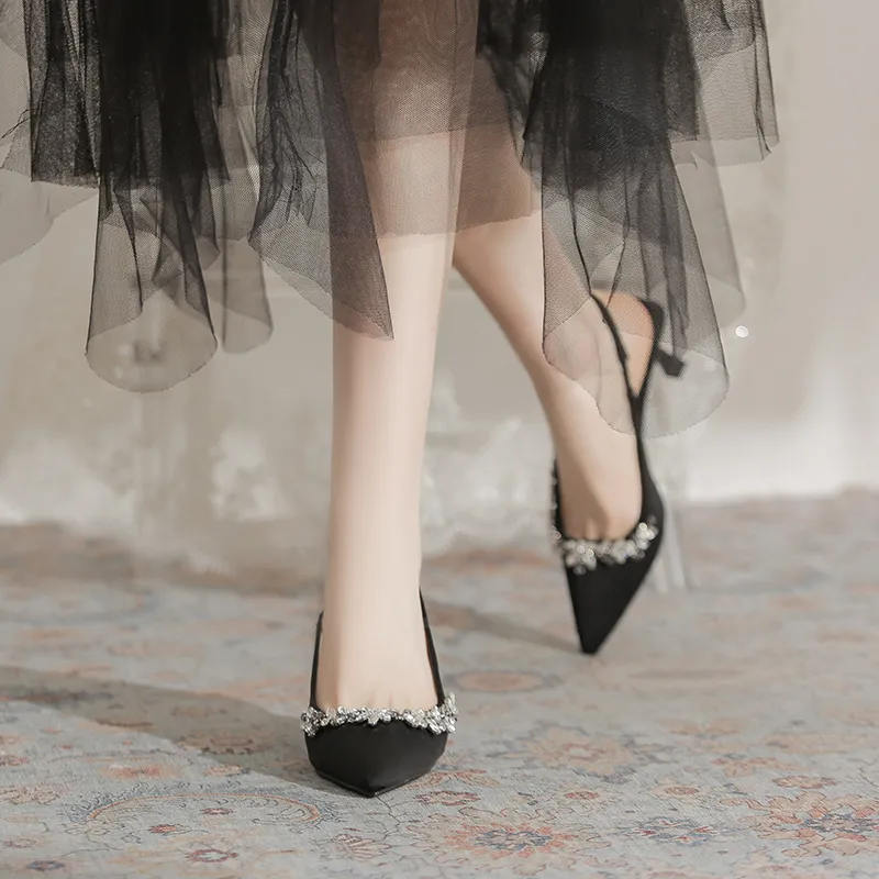 Beijiani Slim Heel High Heels 7CM Women's Black-4