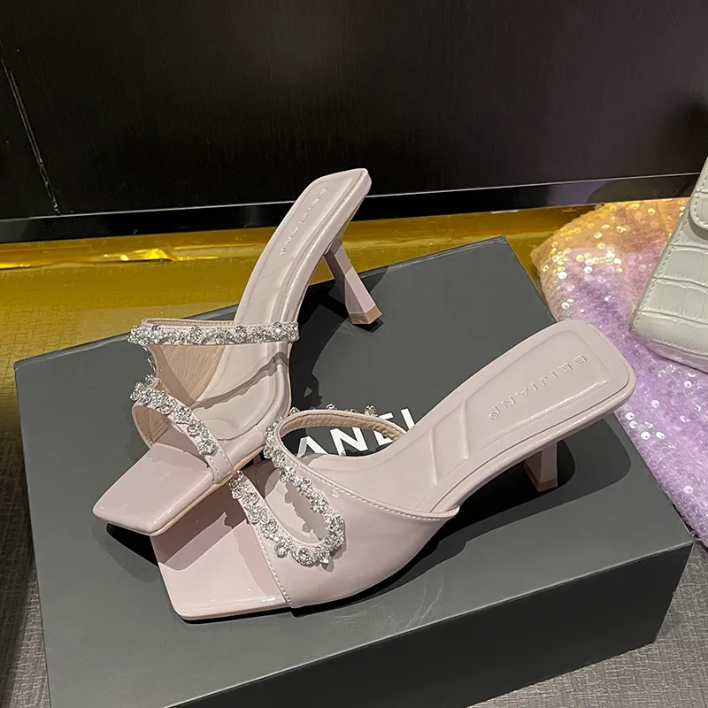 Beijiani Rubber Sole Rhinestone Slip Resistant Abrasion Resistant Slide Slippers Women's-9