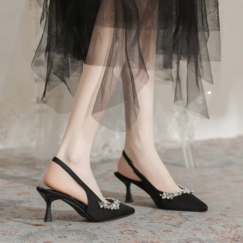 Beijiani Slim Heel High Heels 7CM Women's Black-6