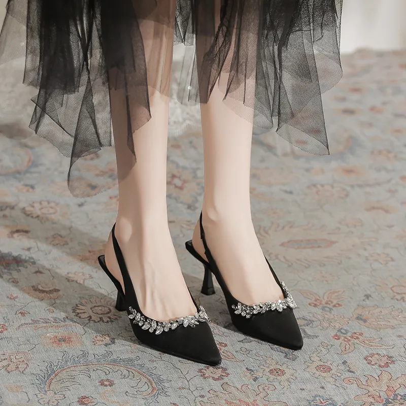 Beijiani Slim Heel High Heels 7CM Women's Black-7