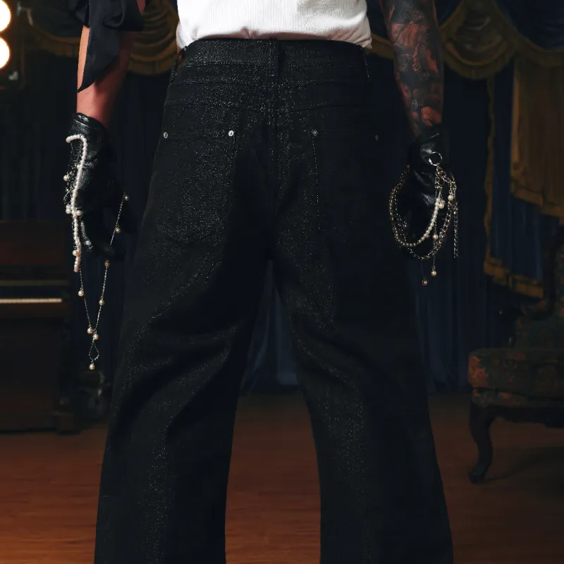 RESERFF Vintage Silhouette Straight Fit Jeans Trendy Men's Black-4