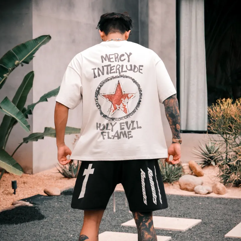 RESERFF Shorts Hip Hop Vintage Summer Trendy Brand Knee Length Pants Men's Black Gray-3