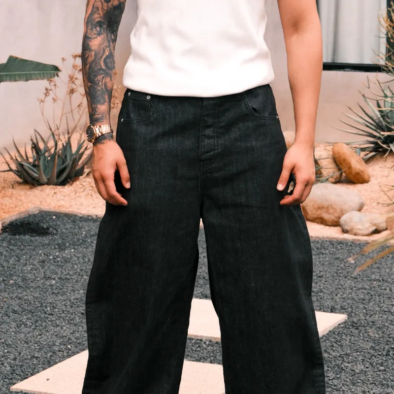 RESERFF Vintage Silhouette Straight Fit Jeans Trendy Men's Black-2