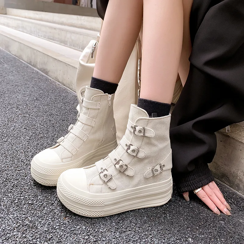 MIS. DANNY Skateboard Shoes High-Top Canvas Shoes Women's Pink-5