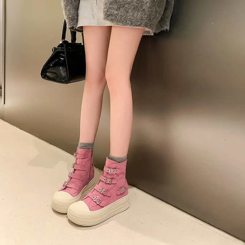 MIS. DANNY Skateboard Shoes High-Top Canvas Shoes Women's Pink-1