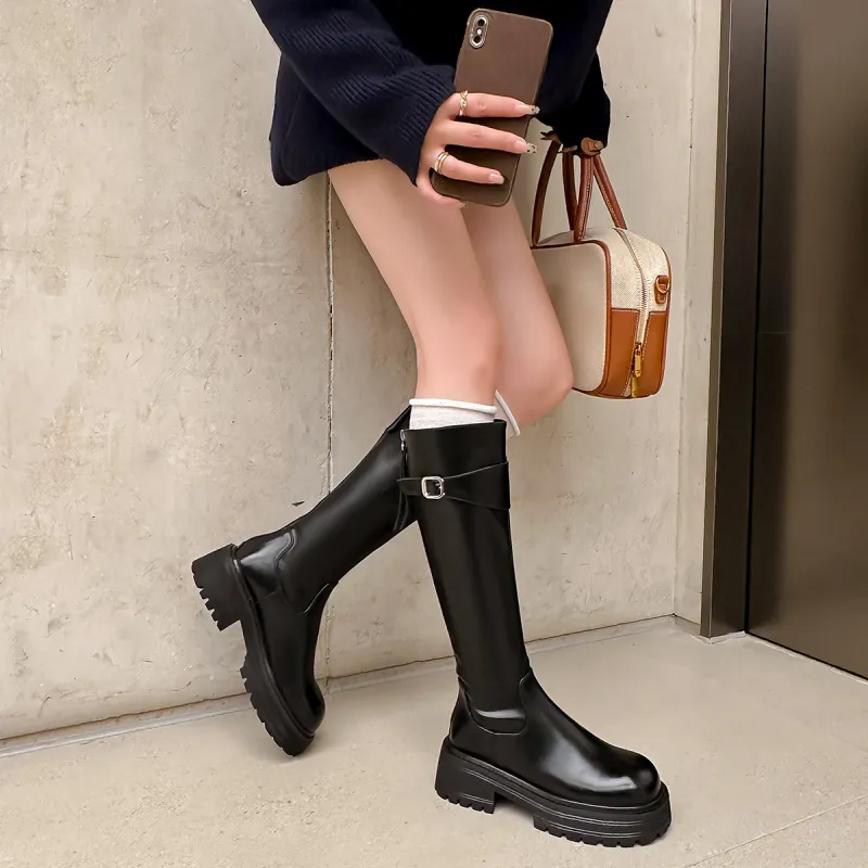 MIS. DANNY Knee high Boots 5.5CM Women's Black-3