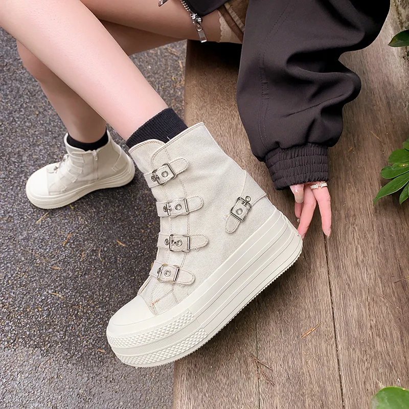 MIS. DANNY Skateboard Shoes High-Top Canvas Shoes Women's Pink-6