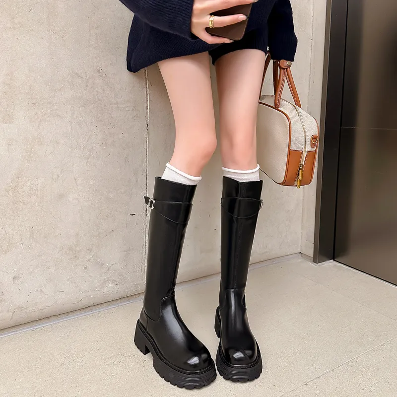 MIS. DANNY Knee high Boots 5.5CM Women's Black-1