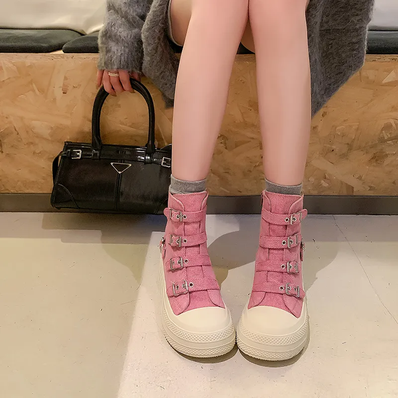 MIS. DANNY Skateboard Shoes High-Top Canvas Shoes Women's Pink-3