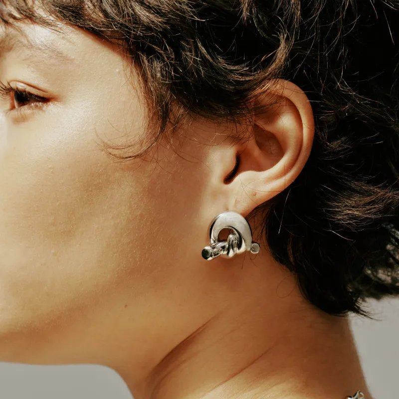 Juunngle Lab White Gold Plated Copper Stud Earrings Women's-4