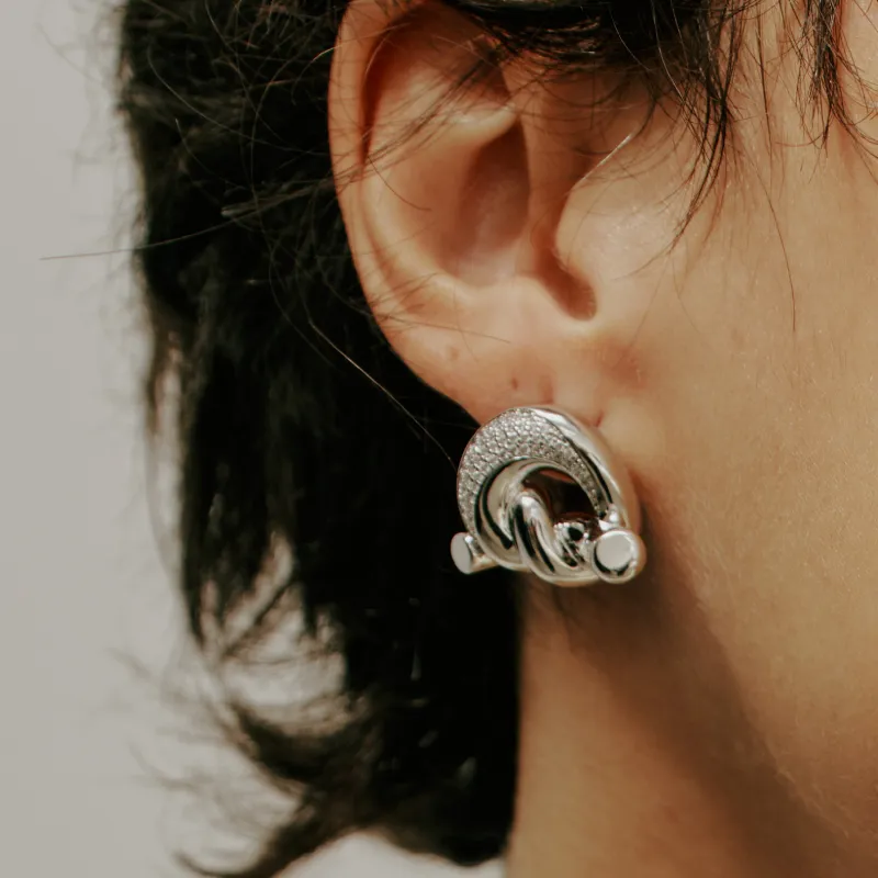 Juunngle Lab White Gold Plated Copper Stud Earrings Women's-1