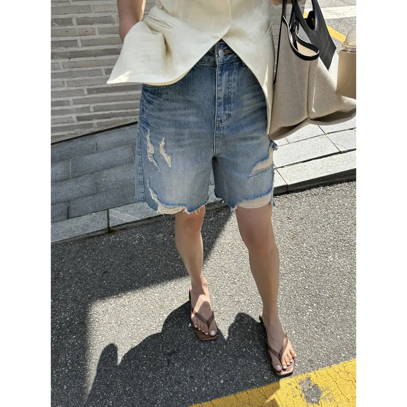 Le Alfashionline Denim Shorts Women's Blue-2