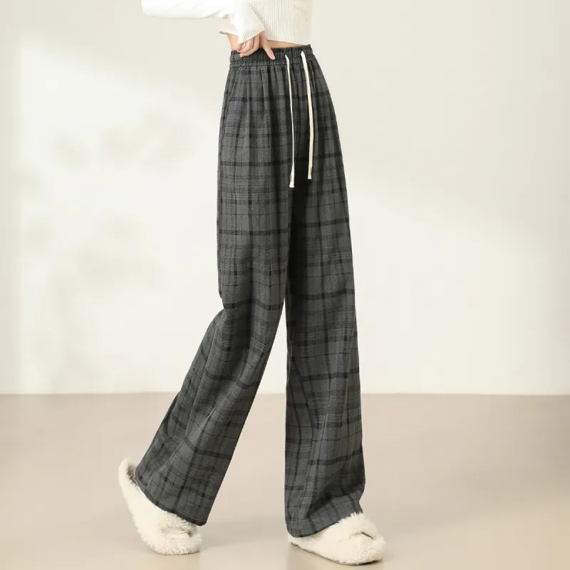 Ya Sheep People Casual Pants Women's Black Plaid-33