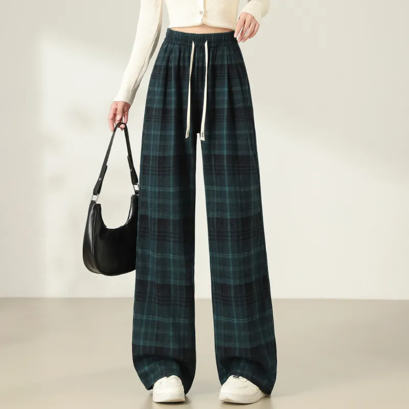 Ya Sheep People Casual Pants Women's Green Plaid-2