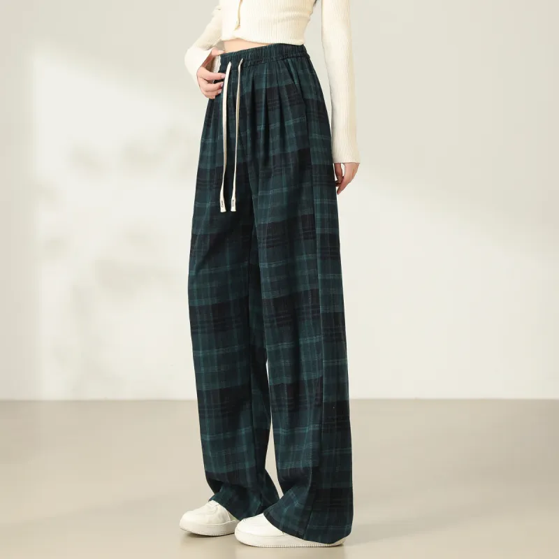 Ya Sheep People Casual Pants Women's Green Plaid-13