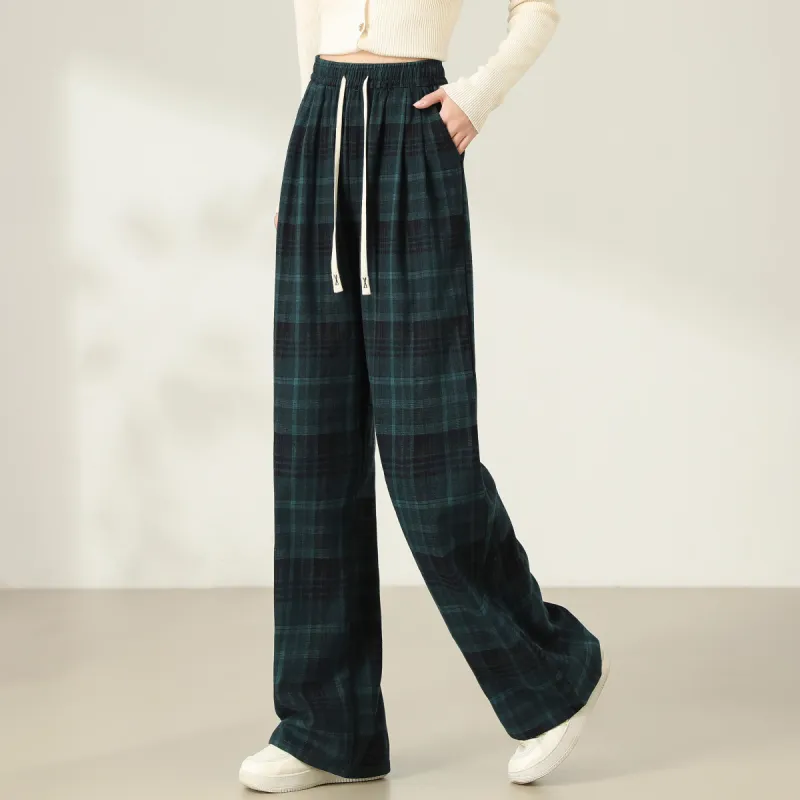 Ya Sheep People Casual Pants Women's Green Plaid-14
