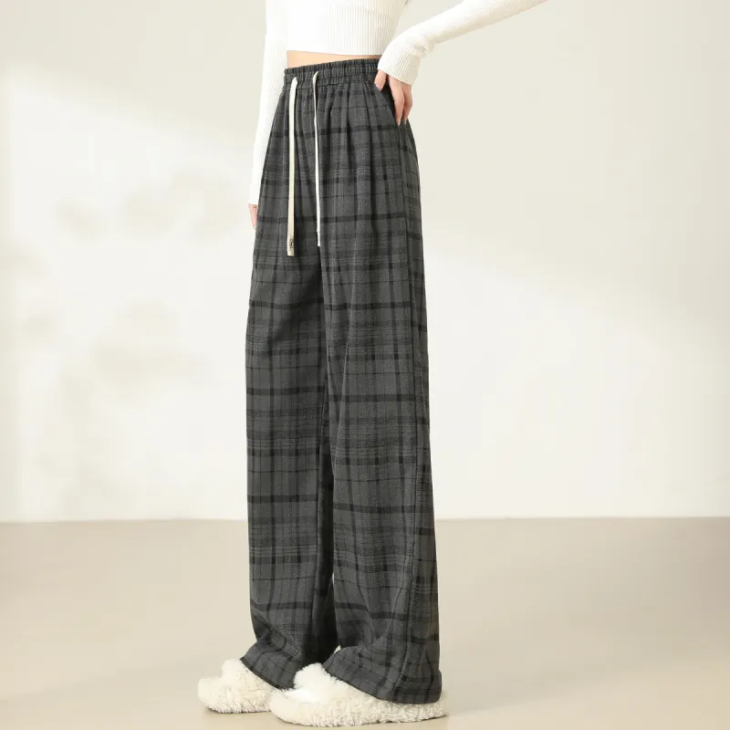Ya Sheep People Casual Pants Women's Black Plaid-8