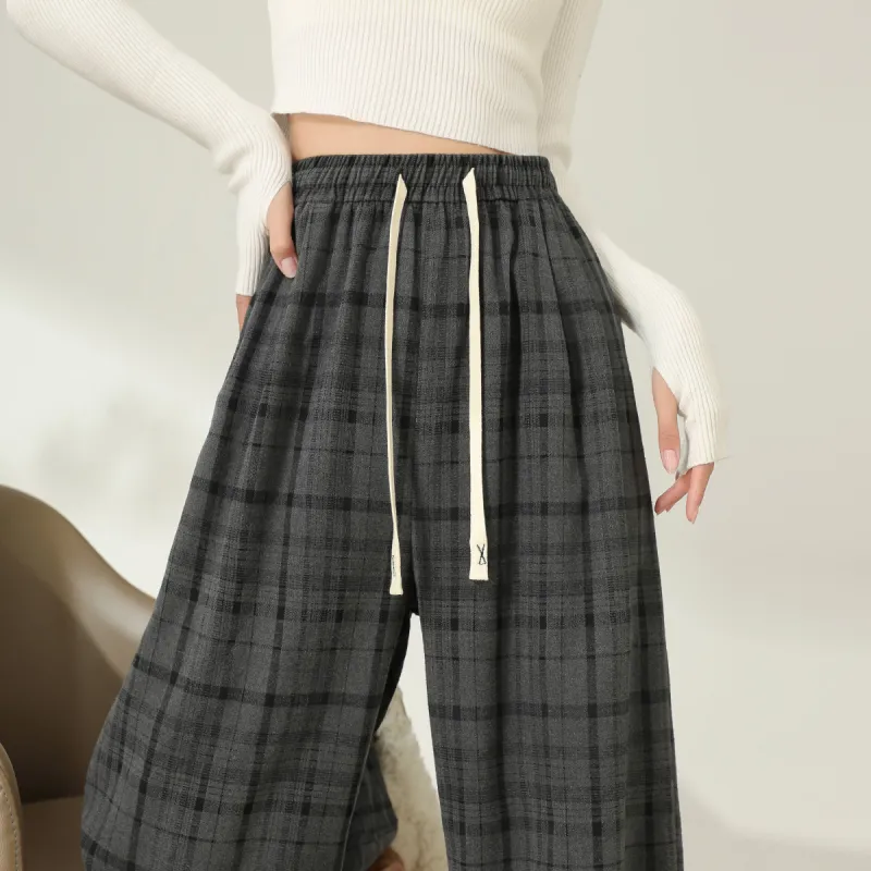 Ya Sheep People Casual Pants Women's Black Plaid-22