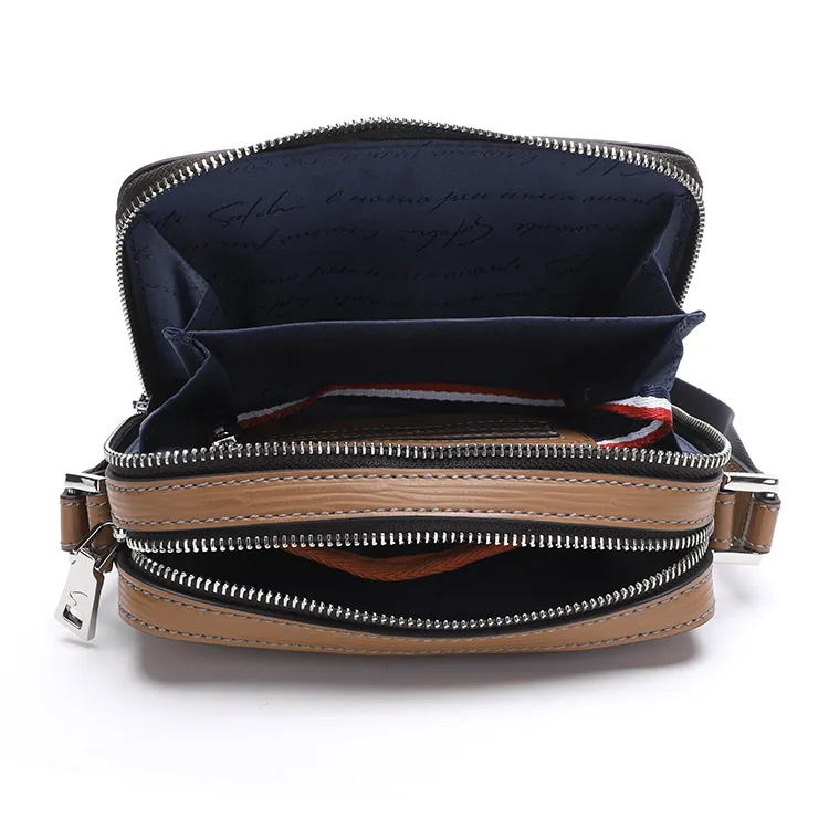 Satchi Cow Leather With Fabric Crossbody Bag Regular Men's Yellow Brown/Black-4