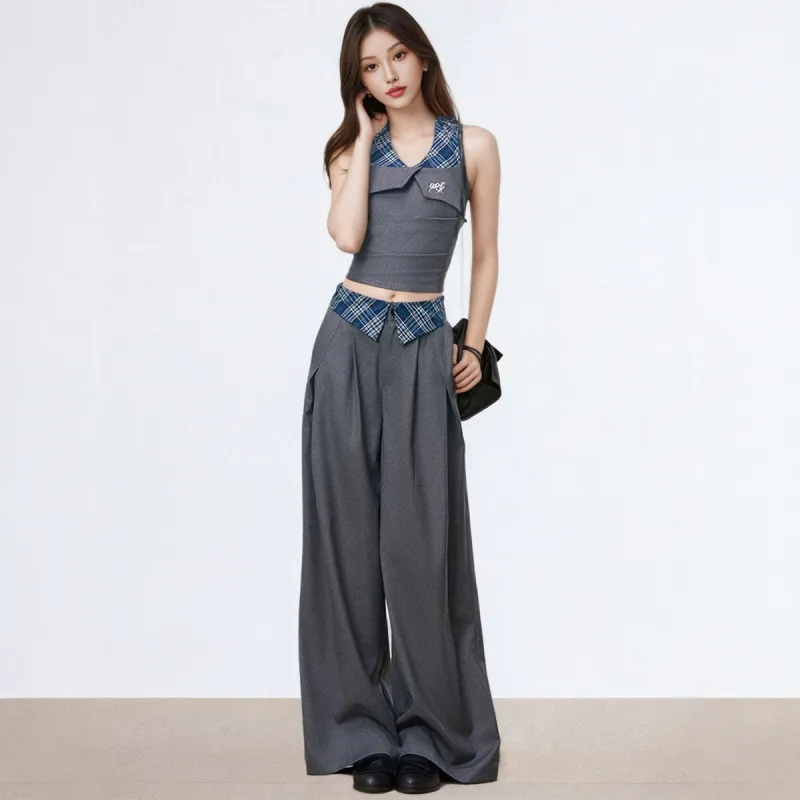Yvetteclassic Casual Suit Women's Two Piece Set, Gray-3