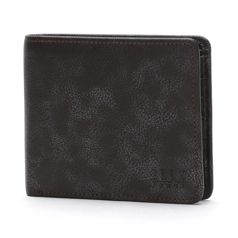 ELLE HOMME Top Grain Cow Leather Wallet Small Size Men's Silver Black/Coffee-6