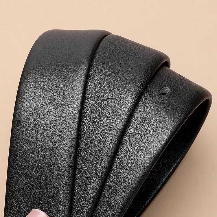 ELLE HOMME Pin Buckle Belt Casual Steel Buckle Top Grain Cow Leather Belts Men's Black Width 3.7cm-14