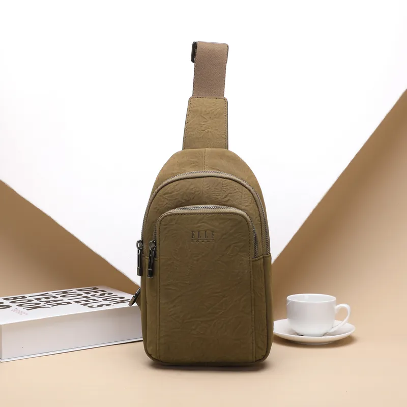 ELLE HOMME Cow Head Split Leather Sling Bag Regular Men's Khaki-7