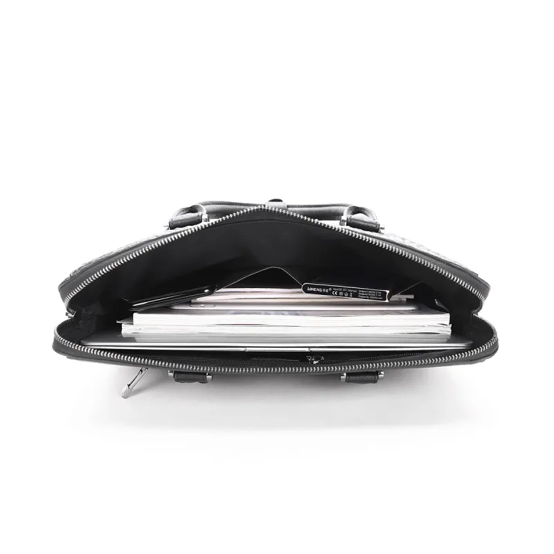 ELLE HOMME Cow Leather Briefcase Regular Men's Black-6