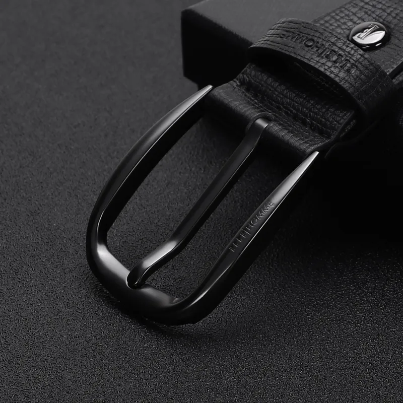 ELLE HOMME Cross Grain Top Grain Cow Leather Belts Men's Black Width 3.85CM-2