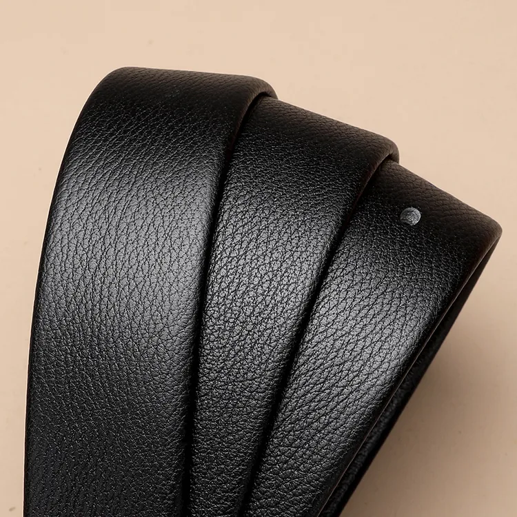 ELLE HOMME Pin Buckle Belt Casual Steel Buckle Top Grain Cow Leather Belts Men's Black Width 3.7cm-6