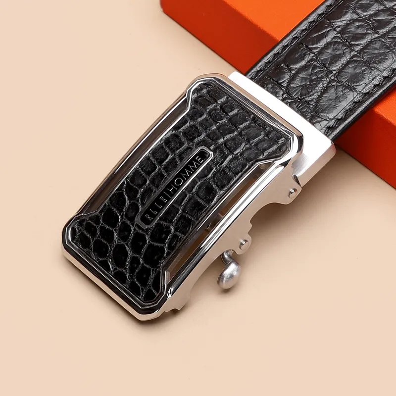 ELLE HOMME Cow Leather, Steel Buckle Leather Belts Men's Black Width  3.7cm Gift Box Set-2