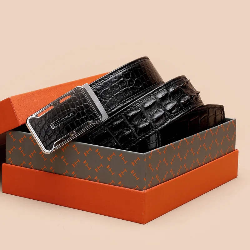 ELLE HOMME Cow Leather, Steel Buckle Leather Belts Men's Black Width  3.7cm Gift Box Set-4