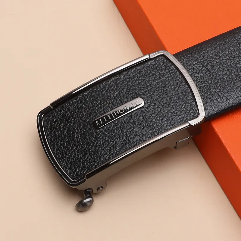 ELLE HOMME Top Grain Cow Leather Belts Men's Black Width 3.7cm-3
