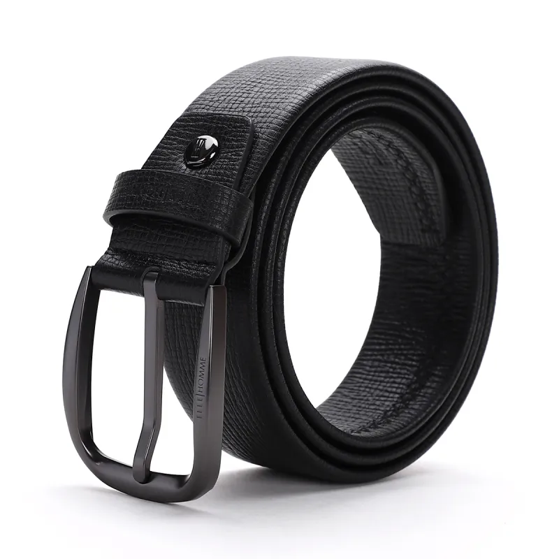 ELLE HOMME Cross Grain Top Grain Cow Leather Belts Men's Black Width 3.85CM-1