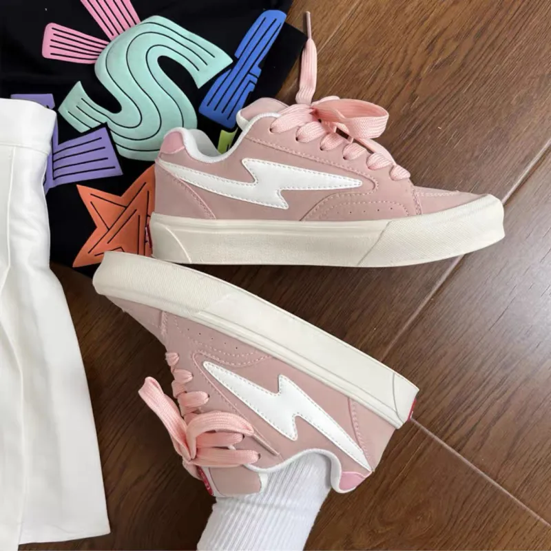 LIANGHUO Slip Resistant Cushioning Abrasion Resistant Low Top Skateboard Shoes Women's Cherry Blossom Pink Box Included-2