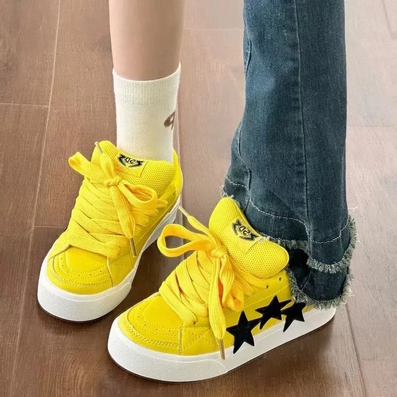 LIANGHUO Slip Resistant Cushioning Wear Resistant Low Top Skateboard Shoes Women's Electric Mother Yellow-2