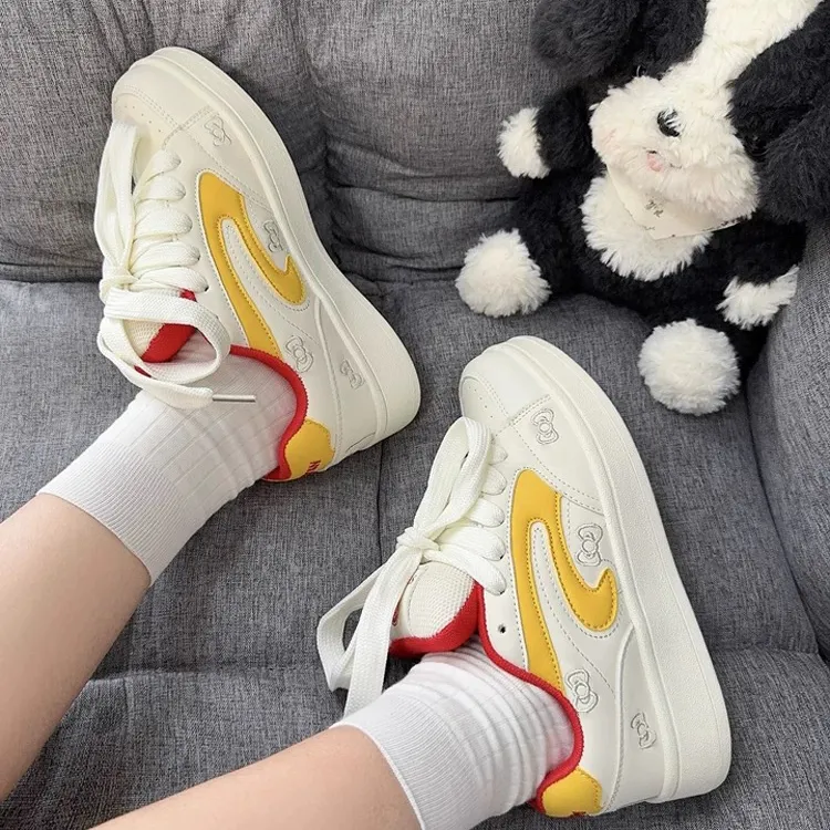 LIANGHUO Coverage Slip Resistant Cushioning Impact Resistance Low Top Skateboard Shoes Women's Beige Yellow-2