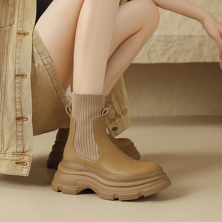 LIANGHUO Chelsea Boots Women's Khaki-3