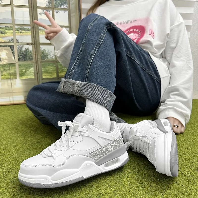 LIANGHUO Slip-Resistant Cushioning Lightweight Height Increasing Low-Top Skateboard Shoes Unisex White Black Blue-15