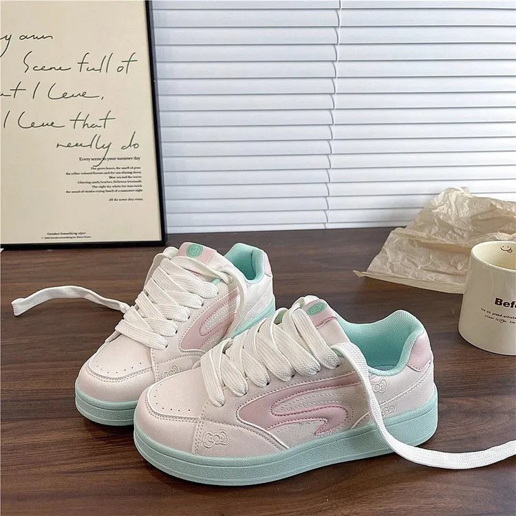 LIANGHUO Coverage Slip Resistant Cushioning Low Top Skateboard Shoes Women's Replica Cyan Pink-3