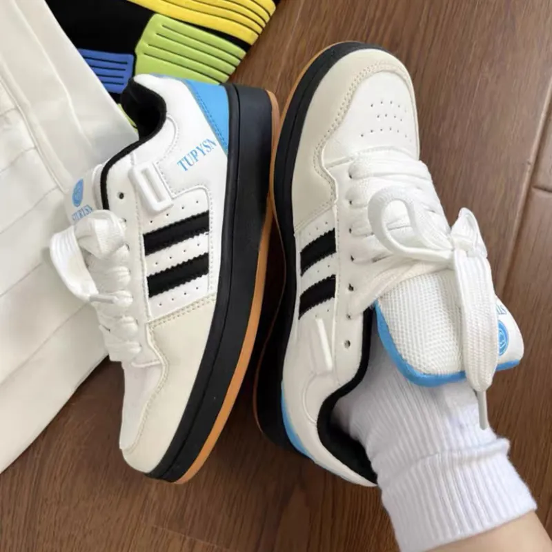 LIANGHUO Slip Resistant Cushioning Impact Resistance Wear Resistant Low Top Skateboard Shoes Women's White Black Blue-4