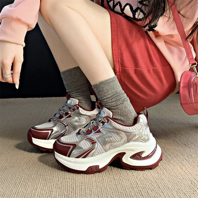 LIANGHUO Cushioning, Slip Resistant, Abrasion Resistant, Breathable, Impact Resistant Low Top Chunky Sneakers Women's-3