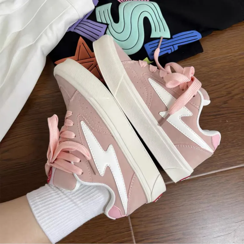 LIANGHUO Slip Resistant Cushioning Abrasion Resistant Low Top Skateboard Shoes Women's Cherry Blossom Pink Box Included-1