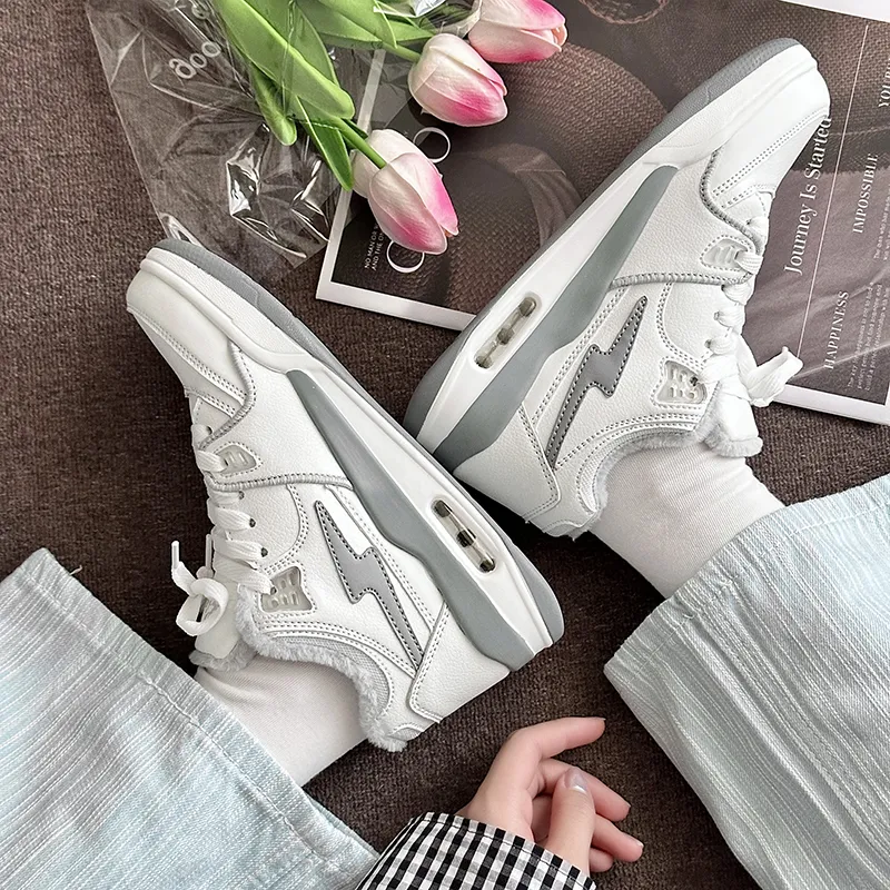 LIANGHUO Warm Slip-Resistant Cushioning Impact Resistance Low-Top Skateboard Shoes Unisex White Gray-7