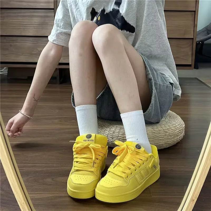 LIANGHUO Anti Slip Wear Resistant Low Top Skateboard Shoes Women's Full Yellow-1