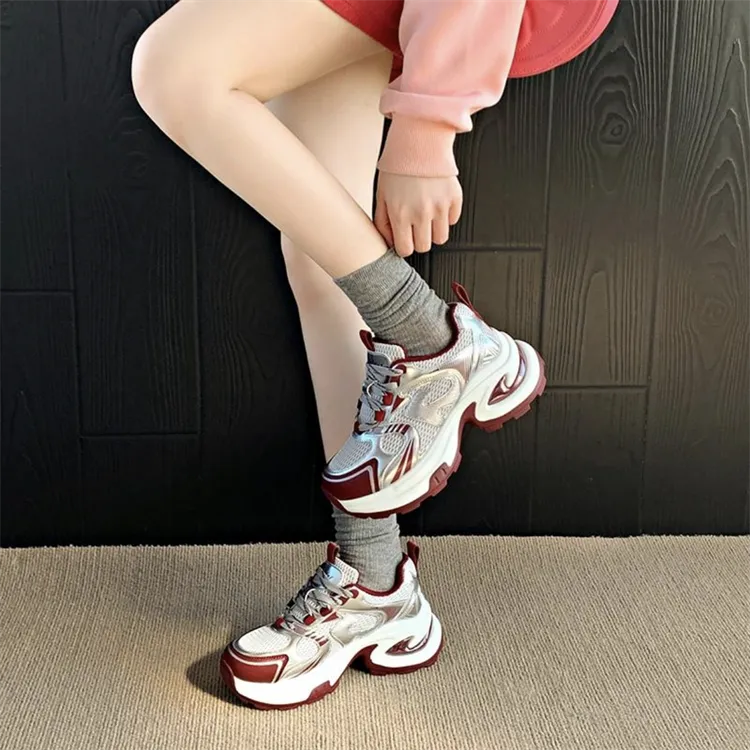 LIANGHUO Cushioning, Slip Resistant, Abrasion Resistant, Breathable, Impact Resistant Low Top Chunky Sneakers Women's-2