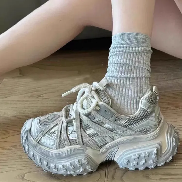 LIANGHUO Cushioning Anti Slip And Wear Resistant Coverage Support Low Top Chunky Sneakers Women's Champagne-4