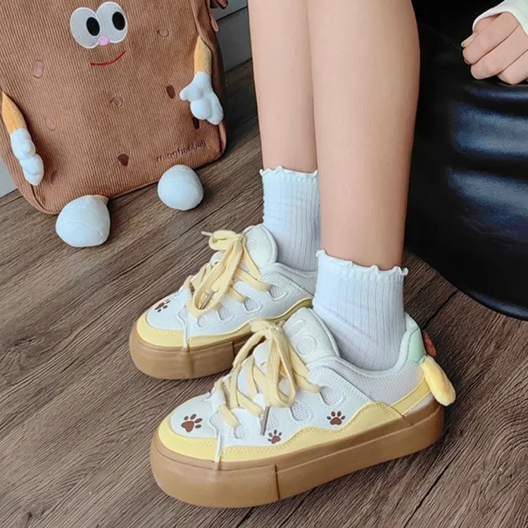 LIANGHUO Slip Resistant Cushioning Impact Resistance Wear Resistant Low Top Skateboard Shoes Women's Yellow-4